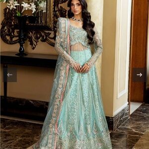 Embroidered Mint Green Long Sleeve Formal Dress